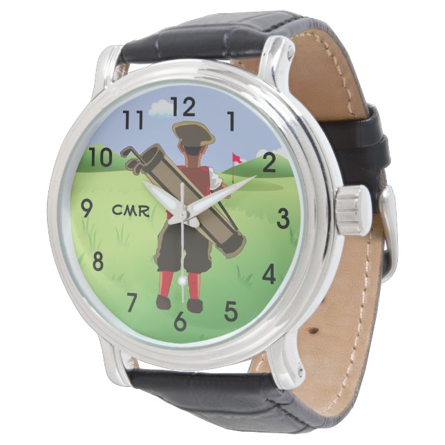 Fun Personalized Golfer op golfbaan Horloge (Gekanteld)