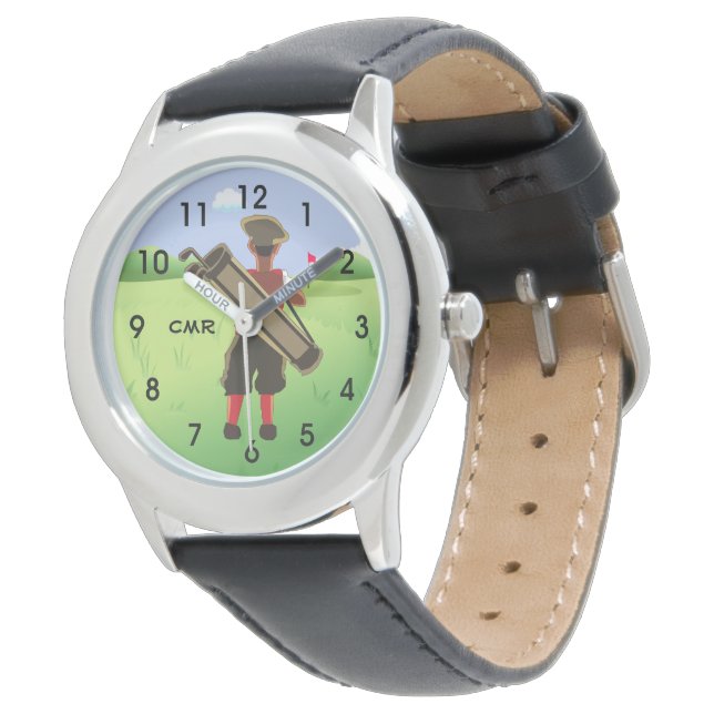Fun Personalized Golfer op golfbaan Horloge (Gekanteld)
