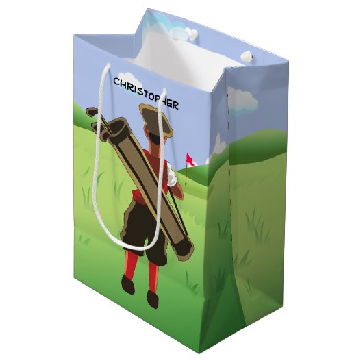 Fun Personalized Golfer op golfbaan Medium Cadeauzakje (Voorkant Gekanteld)