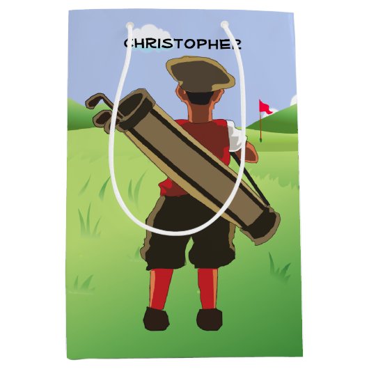 Fun Personalized Golfer op golfbaan Medium Cadeauzakje (Voorkant)