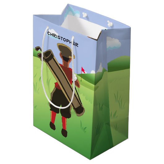 Fun Personalized Golfer op golfbaan Medium Cadeauzakje (Achterkant Gekanteld)