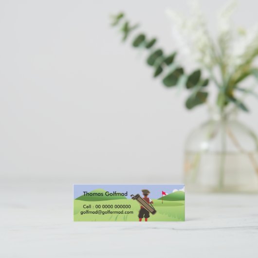 Fun Personalized Golfer op golfbaan Mini Visitekaartje (Staand voorkant)