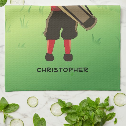 Fun Personalized Golfer op golfbaan Theedoek (Gevouwen)