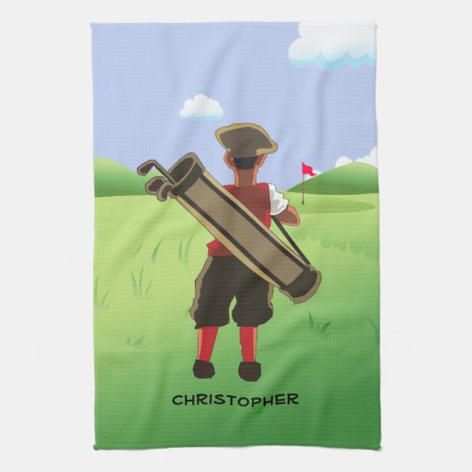 Fun Personalized Golfer op golfbaan Theedoek (Verticaal)