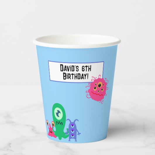 Fun Personalized Monster Cartoon Birthday Papieren Bekers (Voorkant)