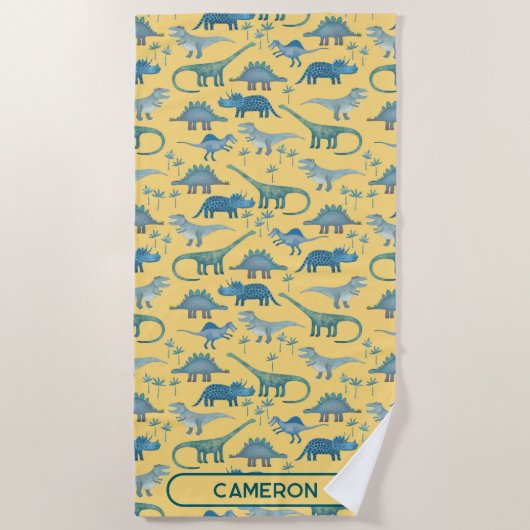 Fun Personalized Name Dinosaur Pattern Strandlaken (Voorkant)