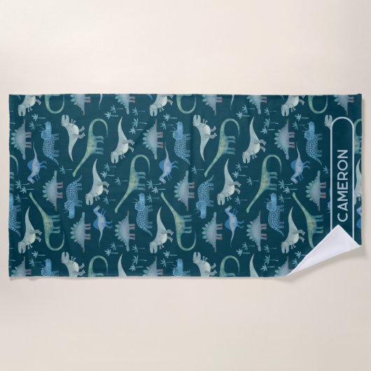 Fun Personalized Name Dinosaur Pattern Strandlaken (Voorkant)