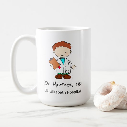 Fun Personalized Nurse Doctor Illustration Cartoon Koffiemok (Met donut)