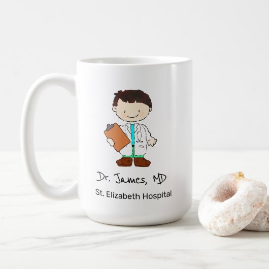 Fun Personalized Nurse Doctor Illustration Cartoon Koffiemok (Met donut)