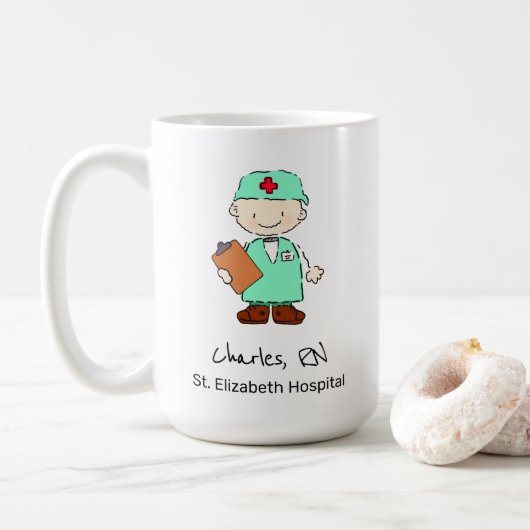 Fun Personalized Nurse Doctor Illustration Cartoon Koffiemok (Met donut)