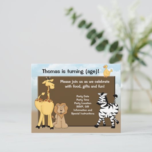 Fun Personalized Oerwoud Birthday Party Invitation Kaart (Staand voorkant)