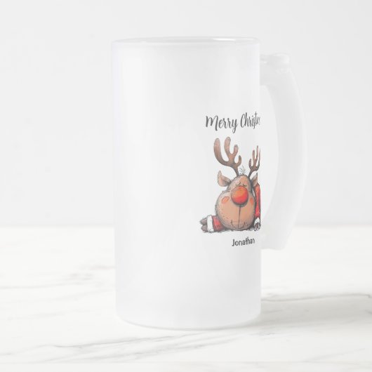 Fun Personalized Reindeer Merry Christmas Matglas Bierpul (Voorkant rechts)
