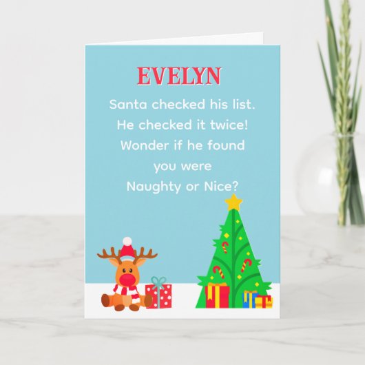 Fun Personalized Santa List Christmas Card Kaart (Voorkant)