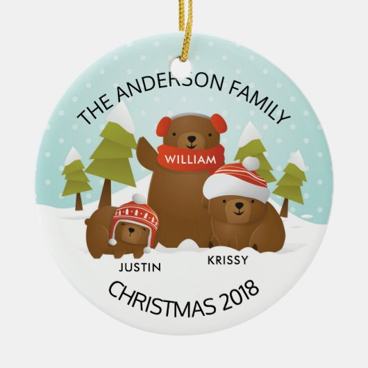 Fun - persoonlijke familie met drie Beren Kerstmis Keramisch Ornament (Voorkant)