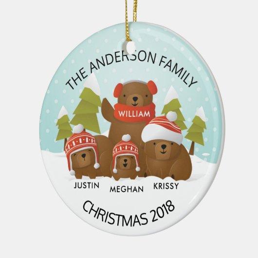 Fun - persoonlijke familie met vier Beren Kerstmis Keramisch Ornament (Links)