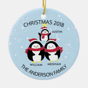 Fun - persoonlijke familie van 3 pinguïns kerstmis keramisch ornament