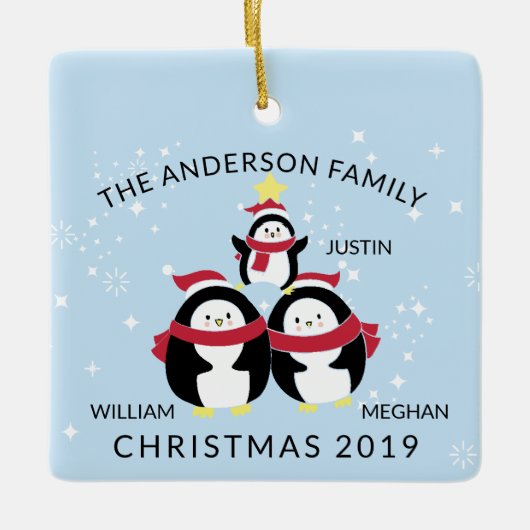 Fun - persoonlijke familie van 3 pinguïns kerstmis keramisch ornament (Voorkant)
