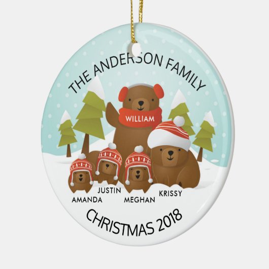 Fun - persoonlijke familie van 5 Beren Kerstmis Keramisch Ornament (Links)