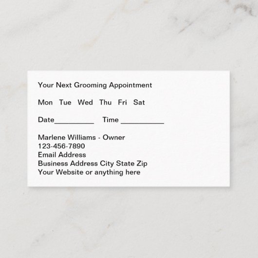 Fun Pet Grooming Appointing Visitekaartjes (Achterkant)