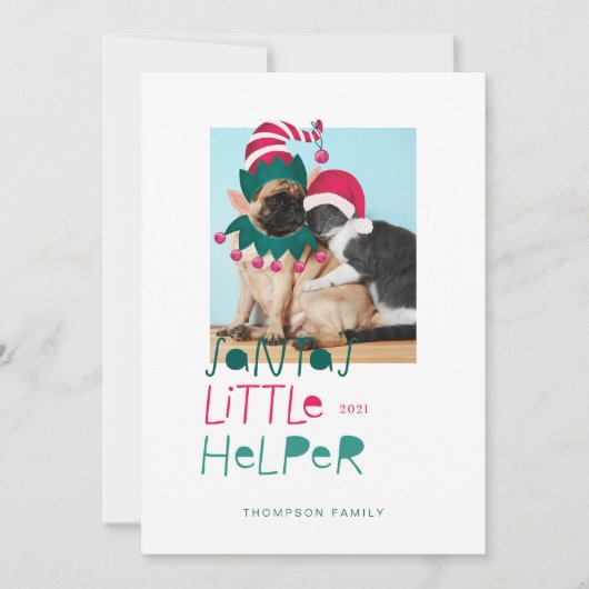 Fun Pet Kerstmis Santas Little Helper Elf & Santa Feestdagenkaart (Voorkant)