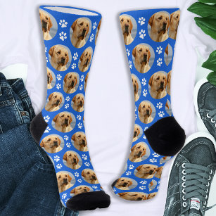 Fun Pet Photo Paw Printert Custom Blue Pattern Dog Sokken