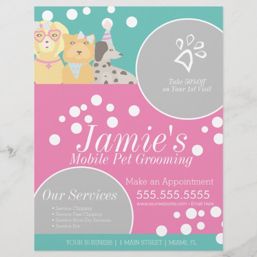 Fun Pet Services Grooming Dog Bubbles Flyer (Voorkant)