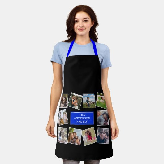 Fun Photo Collage Black en Blue Apron Schort (Gedragen)