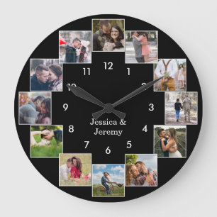 Fun Photo Collage Couple's Black Large Clock Grote Klok
