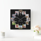 Fun Photo Collage Couple's Black Large Clock Vierkante Klok (Huis)