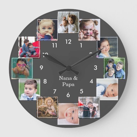 Fun Photo Collage Family Gray Grote Klok (Voorkant)