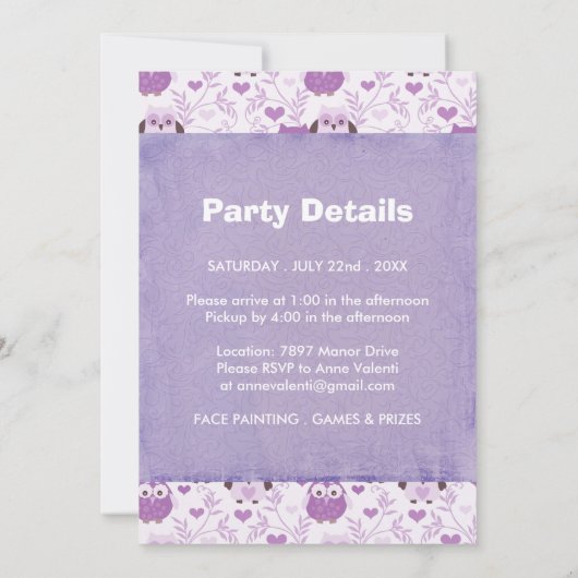 Fun Photo Owls Birthday Party Invitation 5X7 Kaart (Achterkant)
