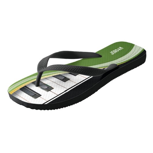 Fun Piano Design with Green Swoosh Teenslippers (Schuin)