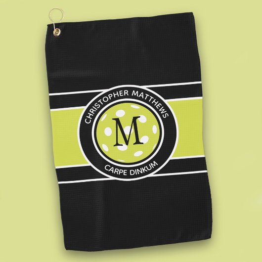 Fun Pickleball Funny Quote Naam Initiaal Zwart Golfhanddoek