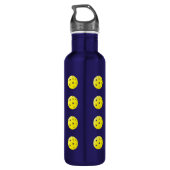 Fun Pickleball Patroon Geel en Blauw Waterfles (Achterkant)