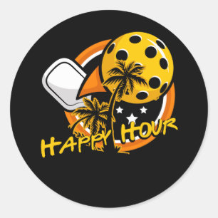 Fun Pickleball Retirement Happy Hour Huge Pickleba Ronde Sticker