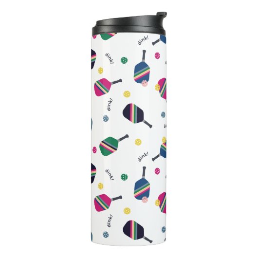 Fun Pickleball Sport Striped Paddle Dink Blue Thermosbeker (Gedraaid links)