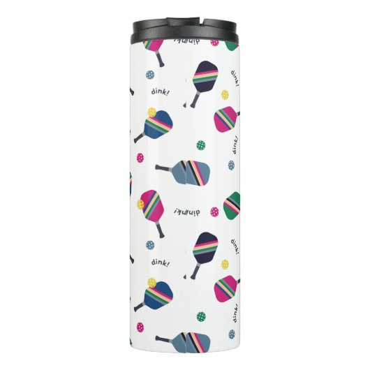 Fun Pickleball Sport Striped Paddle Dink Blue Thermosbeker (Achterkant)