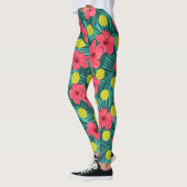 Fun Pickleball Tropical Hibiscus Flower Sports Leggings (Links)