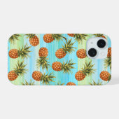 Fun PineappelfruitpatroonWaterverf Art Stripes iPhone 15 Case (Achterkant horizontaal)