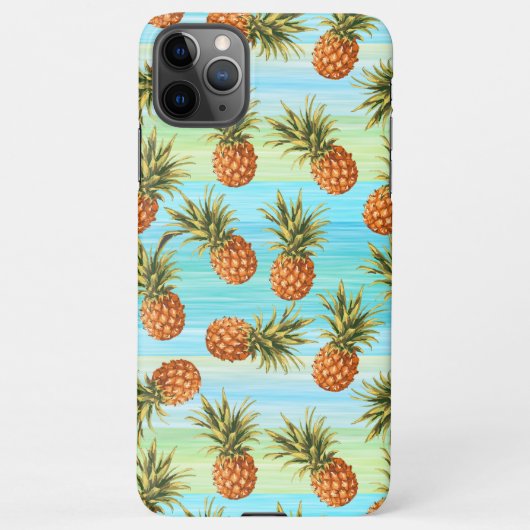 Fun PineappelfruitpatroonWaterverf Art Stripes iPhone Hoesje (Achterkant)