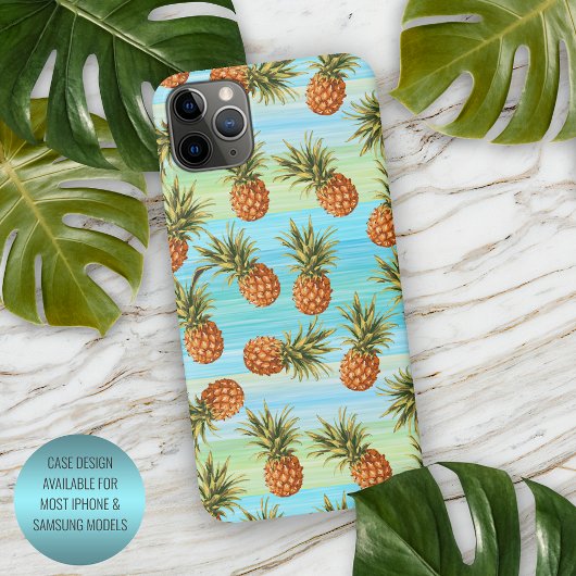 Fun PineappelfruitpatroonWaterverf Art Stripes iPhone Hoesje