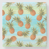Fun PineappelfruitpatroonWaterverf Art Stripes Stenen Onderzetter (Voorkant)