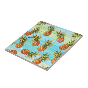 Fun PineappelfruitpatroonWaterverf Art Stripes Tegeltje