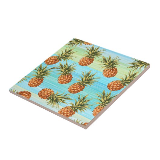 Fun PineappelfruitpatroonWaterverf Art Stripes Tegeltje (Zijkant)