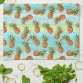 Fun PineappelfruitpatroonWaterverf Art Stripes Theedoek (Gevouwen)