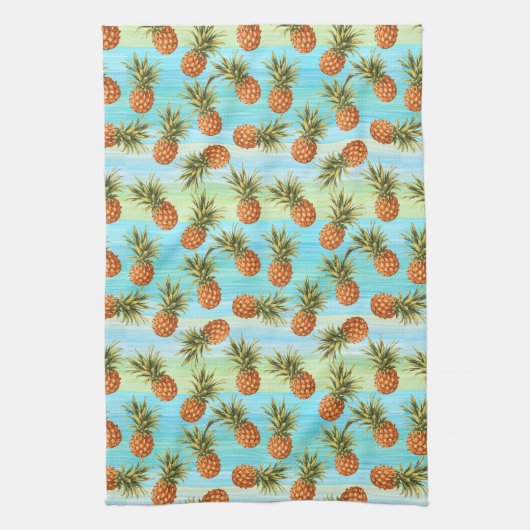 Fun PineappelfruitpatroonWaterverf Art Stripes Theedoek (Verticaal)
