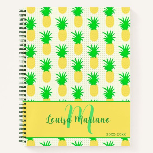 Fun Pineapple Polka Dot Monogram Notitieboek (Voorkant)