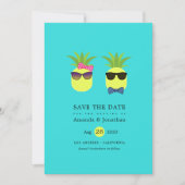 Fun Pineapples Turquoise & Lemon Tropical Summer Save The Date (Voorkant)