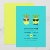 Fun Pineapples Turquoise & Lemon Tropical Summer Save The Date (Voorkant / Achterkant)
