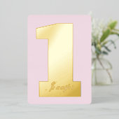Fun Pink 1st Girl Modern Gold geprimeerd Folie Uitnodiging (Staand Voorkant)